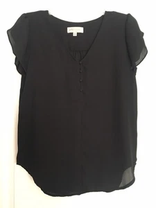 ANTHROPOLOGIE PHILOSOPHIE SCHWARZ HALBTRANSPARENT V-AUSSCHNITT mit KNÖPFEN FLÜGELÄRMEL OBERTEIL - S - Bild 1 von 5