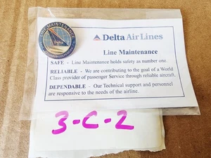 Vintage Delta Line Maintenance Safe Reliable Dependable Lapel Pin with Card - Picture 1 of 3