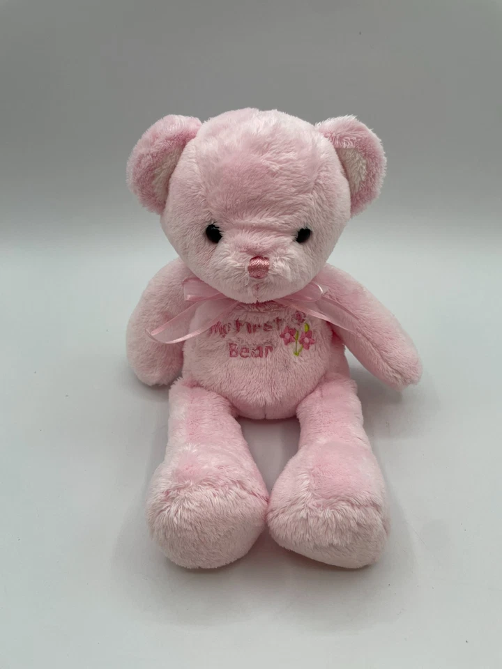 RARE Carters Just One Year Baby My First Bear Teddy Rattle Pink Bow 10" Plush - Image 1 of 4