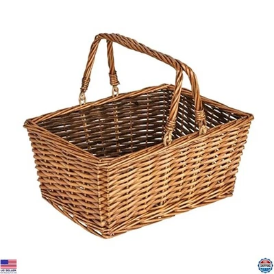 Handwoven Willow Market Basket with Stylish Handles, Spacious & Lightweight Foto 1 de 4