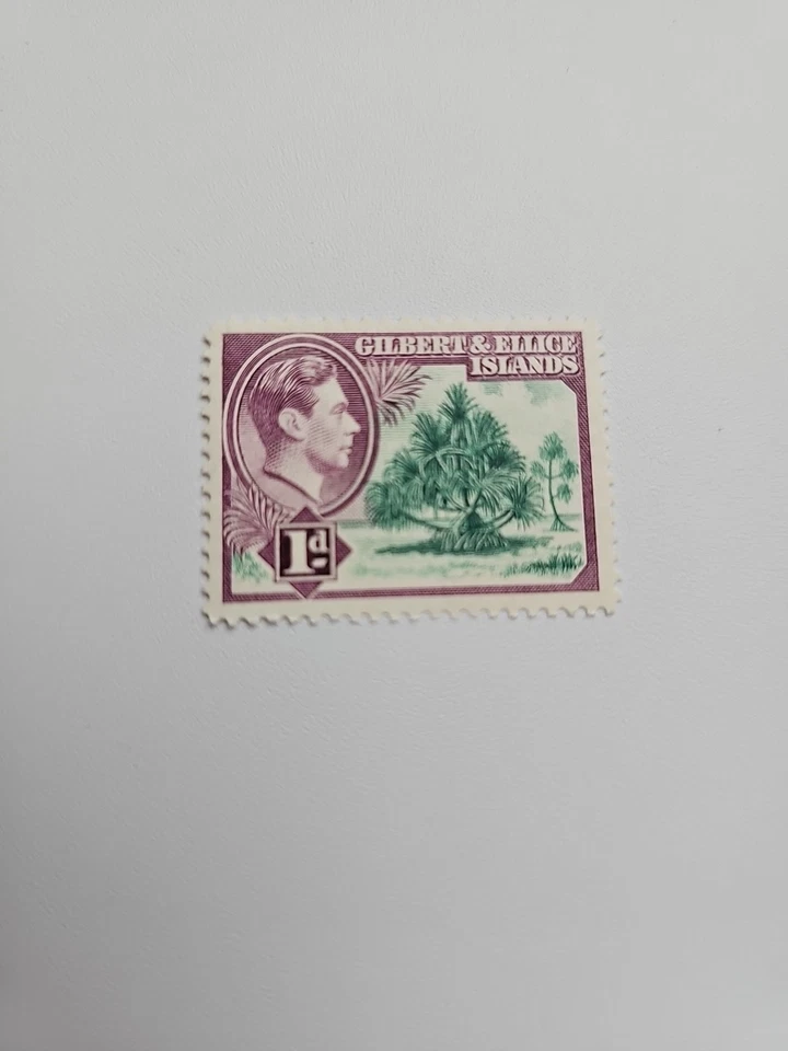 Árbol Pandanus verde-violeta Gilbert and Ellice Islands 1939 1d KGVI SC-41 Foto 1 de 1