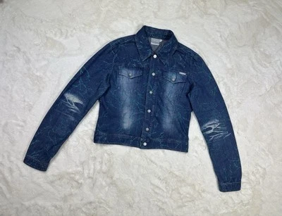 Jaqueta jeans Versace Jeans Couture estampa abstrata azul leve vintage / tamanho G - Imagem 1 de 4