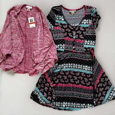 Vestido patinador Belle Du Jour Juniors con botones delanteros y cárdigan talla XS de 2 piezas Foto 1 de 4