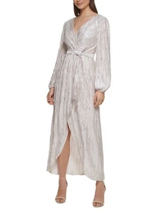GUESS Ivory Zippered Belted Tulip Skirt V-back Long Sleeve Surplice Neck Maxi 16 - Bild 1 von 5