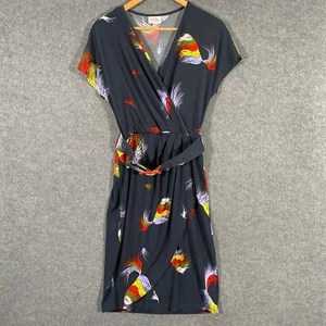 Leona Edmiston Dress Womens XXS AU 6 Black Red Midi Feather Belted Formal - Picture 1 of 12