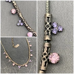 Vintage Clara Beau Halskette Rosa Lavendel Kristall 18" Silberfarben - Bild 1 von 11
