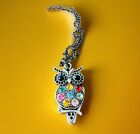 20” Gunmetal Plated Multicolored Rhinestone Owl Necklace 
