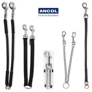 Ancol Accoppiatore Doppio Cane Coppia Piombo Twin Nero Singolo Bungee Catena Assorbente Acciaio - Foto 1 di 12