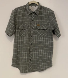 Orvis Mens Size M Button Up Gray White Plaid Short Sleeve Camp Hiking Shirt - Picture 1 of 5