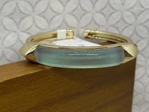 Alexis Bittar Green Lucite Hinge Cuff Bracelet Gold Tone Modern Geometric - Picture 1 of 17