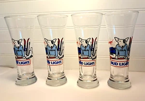 Bud Light Beer Glass Set of 4 Spuds MacKenzie Dog USA Hockey Winter 1987 Pilsner - Picture 1 of 15