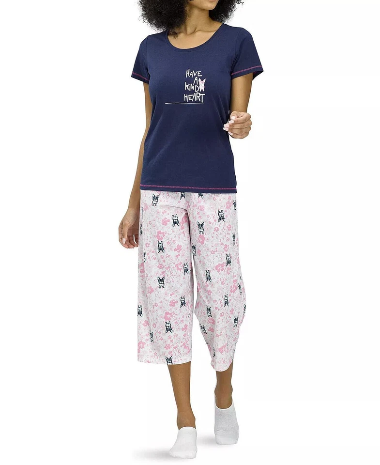 HUE Kind Heart Dog Print Capri Pajama Set Blue Size XL - Image 1 of 2
