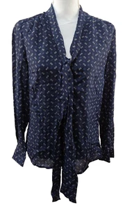 Top de seda Banana Republic para mujer talla 6 manga larga carrera lazo cuello azul pequeño - Imagen 1 de 7