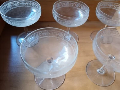  Baccarat Fleur De Lis 5 Calici Cristallo Mod Chablis France Antico Raro Coppe - Immagine 1 di 4