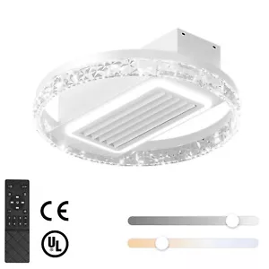 20" Flush Mount Ceiling Fan Light kit White Modern Bladeless LED Fan with Remote - Picture 1 of 11