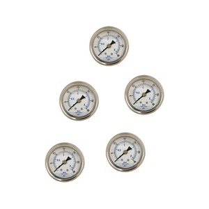 5 PACK LIQUID FILLED PRESSURE GAUGE 0-30 PSI, 1.5" FACE, 1/8" NPT BACK MOUNT - Picture 1 of 3