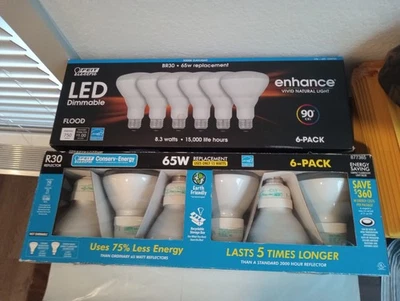 Feit Electric Dimmable LED Light Bulb BR30 65W 5000K Daylight 12 (2x6) Count  - Image 1 of 4
