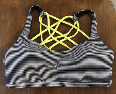 Lululemon 6 Free To Be Wild Bra Mini Pop Stripe Gray Black Yellow Strappy EUC - Image 1 of 4