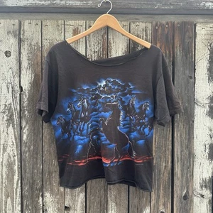 Vintage 90s Habitat Lightning Horses All Over Print T-Shirt - Picture 1 of 5