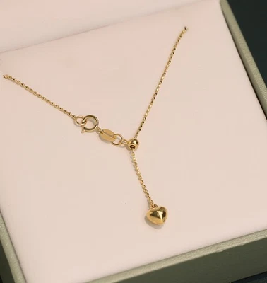 Collar de cadena delgada con cuentas de oro macizo de 18 quilates para mujer collar ajustable para niña Foto 1 de 4