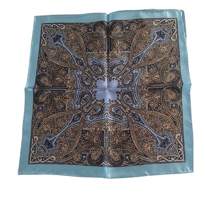 Robert Graham Silk Pocket Square Blue Gold Paisley Menswear Accessory NWT - Image 1 of 4