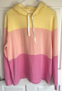 NWT J Crew Women's Tri-Color Striped Pullover Hoodie Sweatshirt L Preppy Beach - Picture 1 of 13