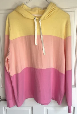 NEW J Crew Women's Tri-Color Hoodie Sweatshirt Sz L Striped Relaxed Preppy Beach - Image 1 of 4