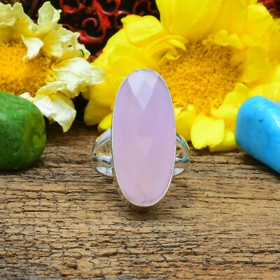 Startling Rose Quartz Gemstone 925 Sterling Silver Handmade Ring All Size - Image 1 of 3