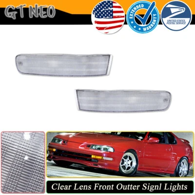 2X Clear Front Bumper Outer Turn Signal Marker Light For 1992-1996 Honda Prelude - Image 1 of 4