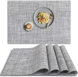 homEdge PVC Placemats Set of 4 Non-Slip Heat Resistant Washable Gray - Picture 1 of 4