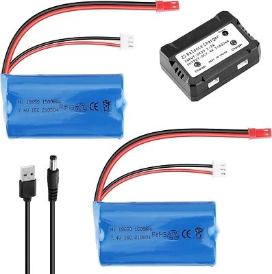 2Pcs 1500mAh 7.4V Li-Ion Rechargeable Battery JST Plug for RC Car Truck Boat USA - Image 1 of 4