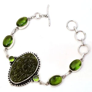 Moldavit Edelstein 925 Sterlingsilber Handarbeit Schmuck Armband Armband - Bild 1 von 6