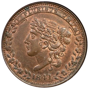 1841 HT-58 R-1 NGC MS 64 RB LIBERTY - NOT ONE CENT Hard Times Token - Picture 1 of 3