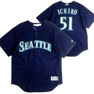 MLB ICHIRO SUZUKI SEATTLE MARINERS MAJESTIC JERSEY BLUE SIZE XL - Picture 1 of 5
