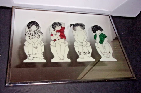 Vtg Brytone Mechanical Mirror Works Children Kids on Toilets Bathroom Decor 80's Cover