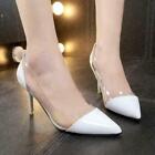 Womens Transparent Pointed Slip On Pumps Shoes Stilettos Side Clear Shoes 