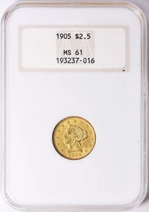 1905 LIBERTY HEAD QUARTER EAGLE $2.5 GOLD NGC MS61 - Picture 1 of 4