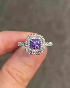 Asscher 1.45Ct Natural Purple Sapphire Diamond Wedding Ring Solid 950 Platinum 7 - Picture 1 of 7
