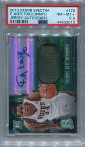 2013-14 Panini Spectra Giannis Antetokounmpo Rookie Jersey Auto PSA 8.5 NM-MT+