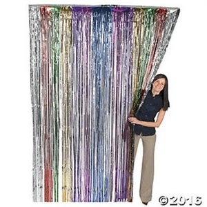 Rainbow Metallic Fringe Curtain Party Foil Tinsel Room Decor 3' x 8' Wholesale - Foto 1 di 1