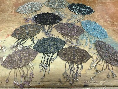 Aplique diseñador bordado cosido a mano cuentas flecos 5.5x7" lentejuelas 1 pieza Foto 1 de 4