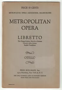 Otello Metropolitan Opera Libretto Fred Rullman Taschenbuch Verdi - Bild 1 von 1