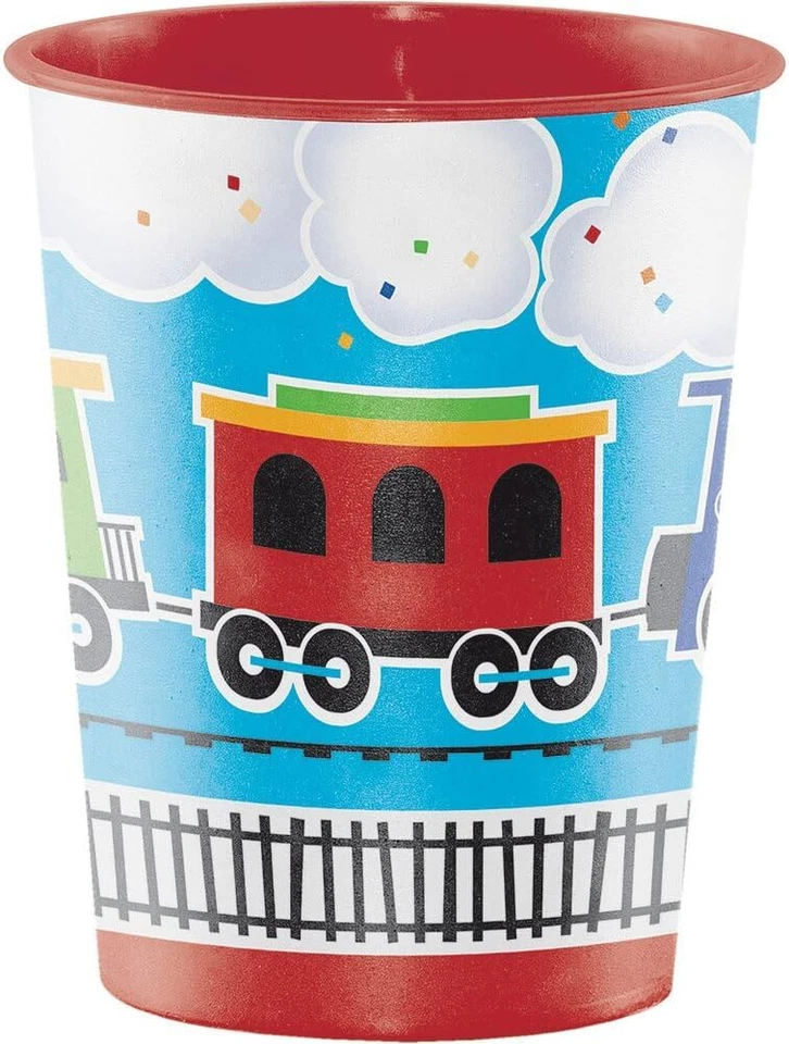 All Aboard Train Tank Engine Kids 1st Birthday Party Favor 16 oz. Plastic Cup - Image 1 of 1