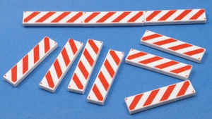 LEGO - 10 Fliesen 1x4 weiß bedruckt mit roten Warnbalken / 2431p02 NEUWARE  - Bild 1 von 1