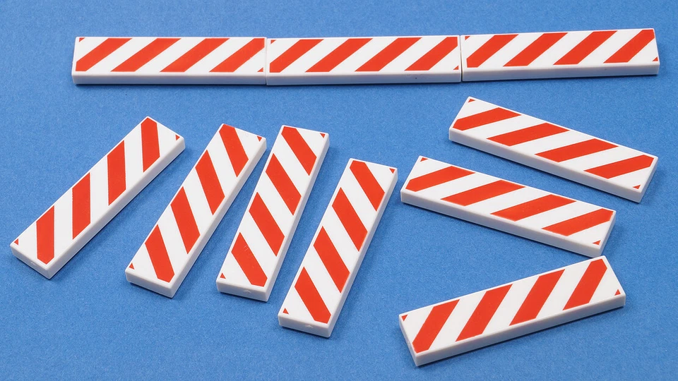 LEGO - 10 Fliesen 1x4 weiß bedruckt mit roten Warnbalken / 2431p02 NEUWARE  - Bild 1 von 1