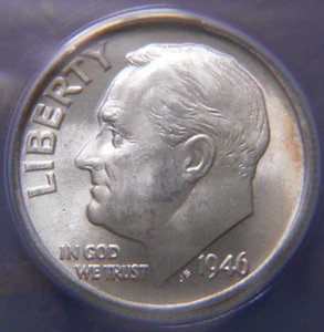 1946 Roosevelt Dime 10c ANACS MS65 FSB F.S.B. Light Copper Rim Toning - Picture 1 of 7