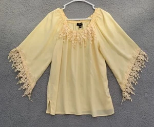 Melissa Paige Pullover Tunic Women’s Petite L 3/4 Sleeve Yellow 3 1/2” Slit Hem - Picture 1 of 12