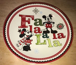 Disney Store 6.5" Plato Navidad Vacaciones Mickey & Minnie Mouse "FA LA LA LA" - Imagen 1 de 15