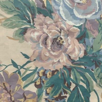 Fabric 11 yds Polished Cotton Chintz Print Floral Pink Blue Robert Kaufman Vtg - Image 1 of 4