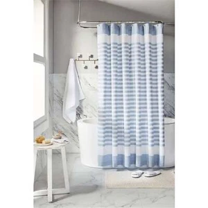 Everhome 72" x 72" Samson Stripe Shower Curtain Skyway Blue White Coastal Linen - Picture 1 of 3